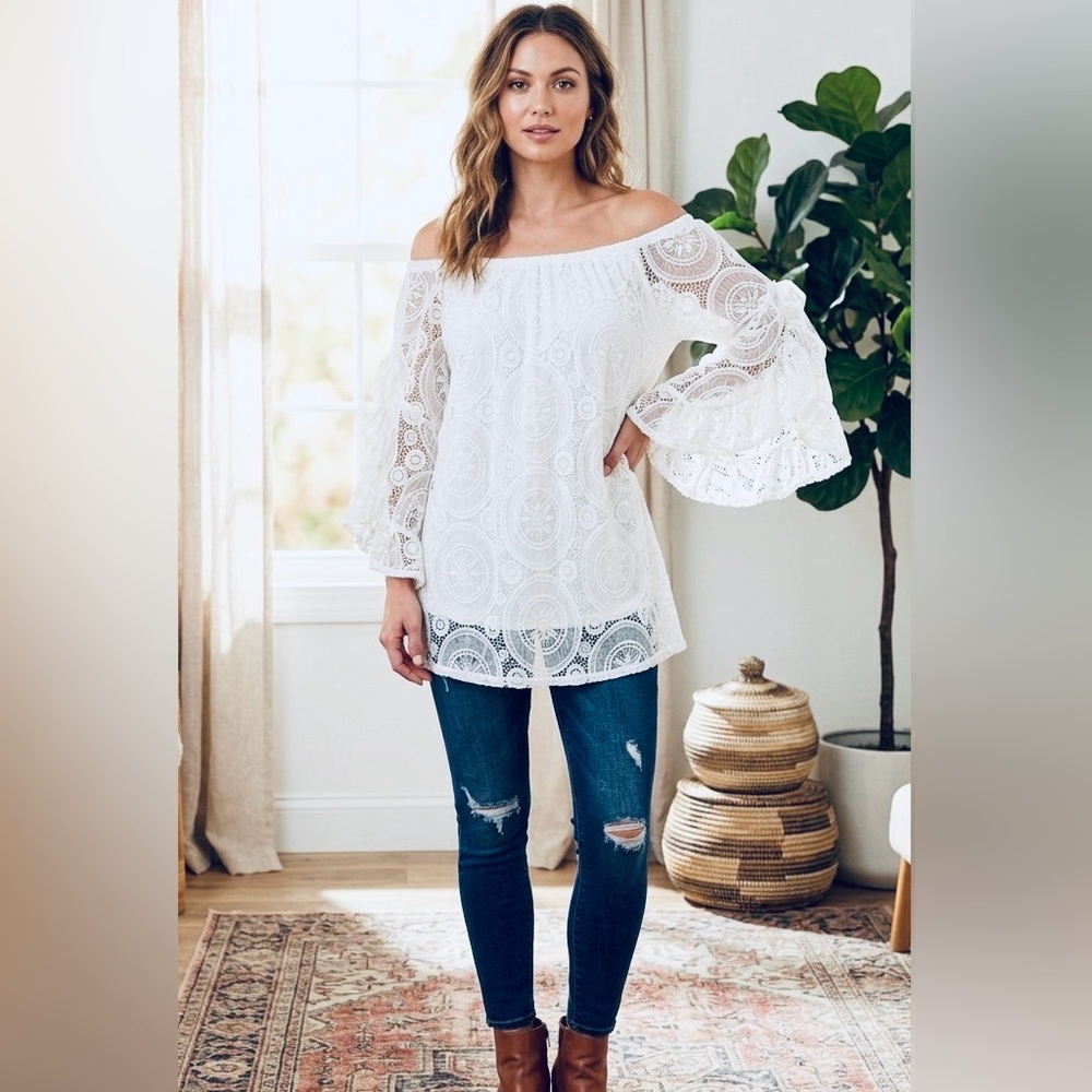 LIldy Full Lace Tunic Elegant ivory Lace Blouse size S